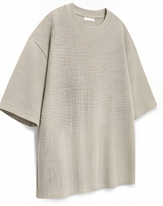 Camiseta Oversize de Lujo con Tejido Waffle, Tacto Suave, Algodón Transpirable, Corte Relajado, Esencial para el Estilo Urbano y Uso Diario - Product Image 3