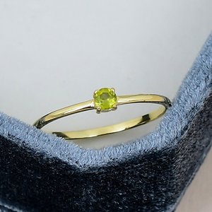 S925 Sterling <b>Silver</b> Yellow Gold Plated 3mm Peridot <b>Solitaire</b> <b>Ring</b> Round Cut Prong Setting Classic Gemstone Thin Band Women <b>Ring</b> - Product Image 1