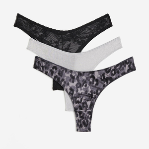Lot de 3 strings pour femmes, imprimé léopard, dentelle, sans couture, ultra fins, taille basse, coton, basiques, séchage rapide, RABUSH SPORTS - Product Image 1