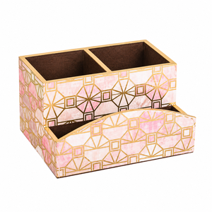 Porta cubiertos y servilletas de madera artesanal con cajón |   Organizador de Escritorio Decorativo |   Caja de Almacenamiento de Madera con Múltiples Compartimentos - Product Image 4