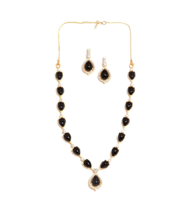 Conjunto de collar largo chapado en oro de 22k con piedras de calidad AAA y aretes, conjunto de joyería nupcial a precio de fábrica. - Product Image 4