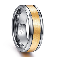 Bague en carbure de tungstène argenté avec incrustation centrale en or brossé, alliance bicolore de 8 mm pour homme, bijoux professionnels en gros