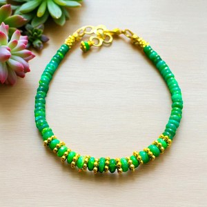 HAYAAT GEMS Green Opal Charm <b>Bracelet</b> <b>Gold</b> <b>Beaded</b> Sterling Silver Dainty Handmade Unisex Trendy Jewelry - Product Image 1