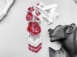 Collar Gerdan Boho con Rosa Roja Hecho a Mano, Hecho con Hermosas Cuentas de Vidrio, Collar Étnico con Cuentas de Flores Rojas - Product Image 5