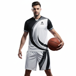 Conjunto de Ropa Deportiva de Moda, Camiseta de Manga Corta con Pantalones Cortos en Colores Blanco, Negro y Gris, Diseño Acampanado Personalizado - Product Image 5