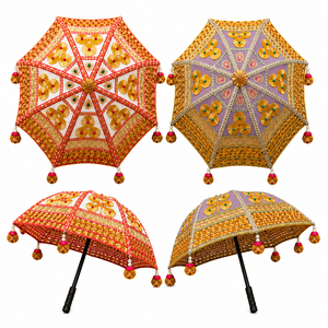 Elegant <b>Gota</b> Patti Traditional Indian Bridal Entry Umbrella for Wedding Haldi Mehndi Ceremony Decorative Handmade PunjabiChhatri - Product Image 1