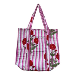 Sac fourre-tout matelassé en coton imprimé à la main, sac à bandoulière pour le bureau, sac à main fait main non imperméable, sacs fourre-tout indiens matelassés - Product Image 3