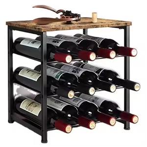 Support à bouteilles de vin circulaire multifonctionnel en fer forgé, présentoir moderne en métal pour comptoir de bar à domicile - Product Image 6