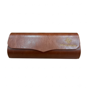Étui à lunettes rectangulaire semi-rigide en cuir PU marron de style classique - Product Image 2
