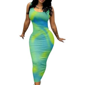 Vestido Largo Casual sin Mangas para Mujer, Estilo Tie Dye, Elástico, Ajustado, de Algodón Suave con Spandex, Ropa de Playa, Vestido de Verano a la Moda - Product Image 3