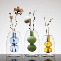 Diffuseur d'arômes en verre à double paroi, bouteille diffuseur d'huiles essentielles en forme de gourde, diffuseur sans flamme en rotin
