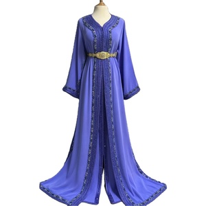 Elegante Vestido Kaftan Marroquí con Bordado Floral, Tela Satén, Cintura Natural, Largo hasta el Suelo para Bodas, Eventos Culturales y Fiestas - Product Image 1