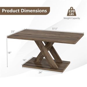 Tavolino da caffè marrone rustico da 37,5 pollici con design geometrico e texture in legno, struttura resistente in compensato di legno di gomma - Product Image 4