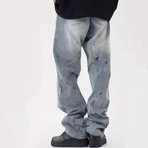 Custom Light Wash Breathable Casual Solid Woven Denim Straight-leg <b>Jeans</b> for Men - Product Image 4