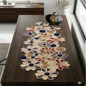 Elegant autumn maple leaf shaped handmade beaded <b>table</b> <b>runner</b> featuring rich colorful fall tones, available at wholesale prices. - Product Image 4