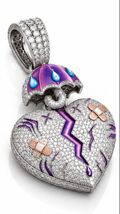 Pendentif Cœur Brisé Personnalisé en Argent Sterling S925 avec Moissanite Sertie, Breloque Parapluie Violet, Cadeau Bijou - Product Image 3