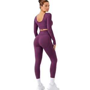 Tummy Control Seamless Performance Yoga Set <b>Supportive</b> <b>Crop</b> <b>Top</b> High Rise Leggings Athletic Fitness Yoga Wear - Product Image 5