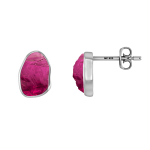 925 Sterling Silver Natural Pink Spinel Rough Butterfly Lock Stud <b>Earrings</b> Classic Style Bezel Setting Pack of 4 Pairs - Product Image 2