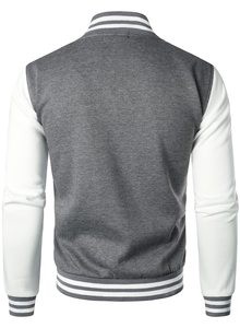 <b>Men's</b> Turquoise Varsity <b>Jacket</b> <b>White</b> Sleeves PU Fabric Windproof Single Button Closure Stand Collar Front Regular Fit Autumn - Product Image 4