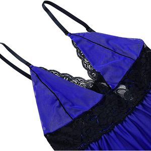 Ensemble de lingerie babydoll pour femmes grande taille, sexy, en dentelle, avec short, col en V, sans manches, floral, en polyester/coton, doux et respirant - Product Image 2