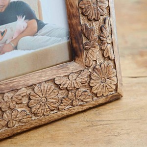 Handmade Wooden Photo <b>Frame</b> Rectangular Tabletop Ornate Floral Carved Horizontal Picture <b>Frame</b> - Product Image 2