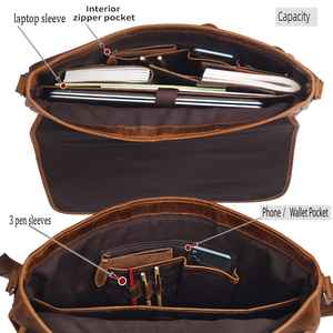 Sac d'affaires professionnel en cuir véritable de 15 pouces pour ordinateur portable, mallette de travail, sac messager de voyage, vente en gros, usine OEM, FBA - Product Image 2