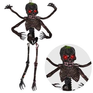 Scheletro Decorativo di Halloween da 1,8 m con Suoni, Occhi Rossi Lampeggianti e 4 Braccia Posizionabili, Corda per Appendere e Teschio Extra - Product Image 2