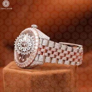 Montre de luxe Charm Jewells en acier inoxydable avec accent diamant, mouvement mécanique analogique, boîtier 40 mm, cadran en verre, date automatique, étanche - Product Image 3