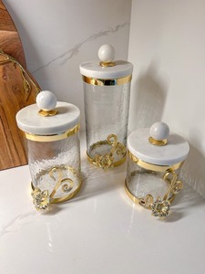 Recipientes de Almacenamiento de Vidrio Modernos y Lujosos con Detalles Dorados, Forma Cilíndrica, Tapas Herméticas para la Conservación de Especias en la Cocina - Product Image 2