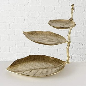New design three tier leaf design metal serving stand with antique gold finish perfect for desserts snacks parties display - Product Image 4