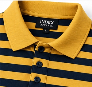 Men's Long Sleeve <b>Polo</b> <b>Shirt</b> Yellow <b>Navy</b> <b>Blue</b> Striped Button Front Collared Casual Top - Product Image 6