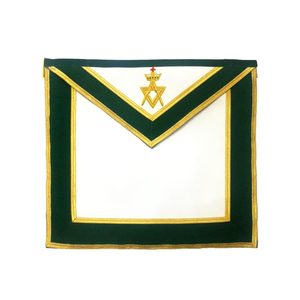 Delantal Masónico de Tercera Mano de la Fraternidad Past Sovereign Master Allied Degrees, de Terciopelo Verde con Trenza Dorada, Regalia Premium para Logia Masónica - Product Image 1