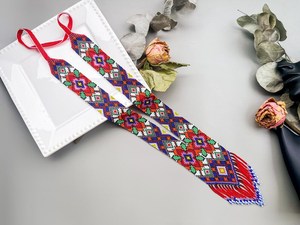 Collier tendance style bohème chic, bleu et rouge, à motifs floraux et géométriques, long collier ethnique bohème perlé, cadeau fait main - Product Image 4