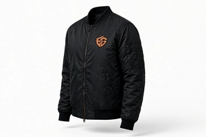 Unisex Black Bomber <b>Jacket</b> Solid Color Zipper Closure Smart Casual Nylon/Cotton <b>Fleece</b> <b>Lining</b> Quick Dry Windproof Eco-Friendly - Product Image 5