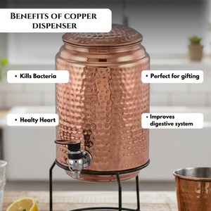Distributeur d'eau en cuivre de qualité assurée avec couvercle, finition martelée, style vintage, grande capacité, usage domestique - Product Image 4
