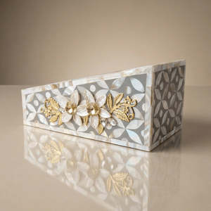 Boîte de rangement décorative de qualité supérieure Hs Husnain Crafts en nacre plaquée or pour couverts de cuisine et serviettes en papier - Product Image 1