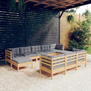 Ensemble de salon de jardin en pin gris massif avec tissu 100% polyester, meubles d'extérieur durables et élégants - Product Image 1
