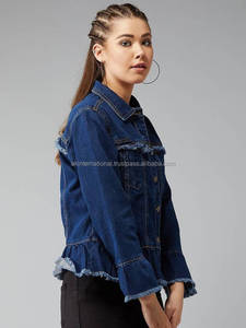 การออกแบบใหม่ขายส่งราคาถูกผู้หญิงด้อยแจ็คเก็ตยีนส์ระบายอากาศที่มีคุณภาพสูงโลโก้ที่กําหนดเองผู้หญิงแจ็คเก็ตยีนส์ - Product Image 5