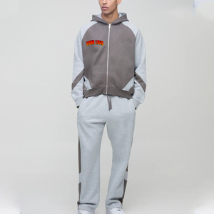 Conjunto de chándal de algodón para hombre, de peso pesado, liso, oversize, de punto, de manga larga, cálido para otoño, con sudadera con capucha y cremallera en el hombro y pantalones deportivos - Product Image 4