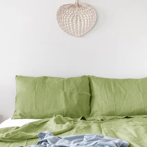 Parures de lit en lin pur délavé à la pierre, drap-housse et taie d'oreiller, avec LOGO personnalisé, pour chambre à coucher - Product Image 4