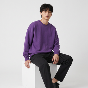 Wholesale custom loopback fleece sweatshirt with screen printing and vintage wash for US clothing brands - Product Image 4