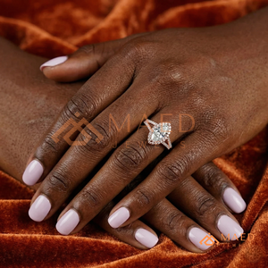 Élégante bague d'anniversaire en or rose avec halo de pierres taille marquise, bague de mariée unique à double sangle en moissanite, bijoux fins de haute qualité - Product Image 4