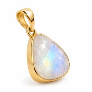 Pendentif Goutte d'Eau Classique en Pierre de Lune Arc-en-Ciel Naturelle, Plaqué Or/Platine, Sertissage Clos, Bijou en Argent 925 pour Femme, Cadeau, Fête - Product Image 1
