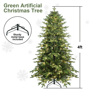 Albero di Natale Artificiale Premium 4ft con 1071 Rami Misti PE/PVC, 150 Luci LED Bianco Caldo, Filo d'Acciaio, Foglie Incernierate - Product Image 3