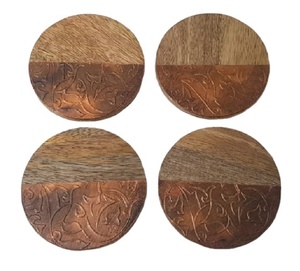 Sous-verres en bois et métal naturel par Sublimation, 100 pièces, Design moderne, de forme ronde, à utiliser sur dessus de Table, prix de gros - Product Image 1