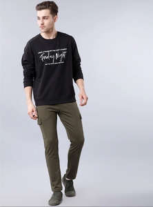 Sudadera Negra de Cuello Redondo para Hombre, Corte Regular, Logotipo Estampado, Informal, Tejida, 100% Algodón, para Otoño - Product Image 3