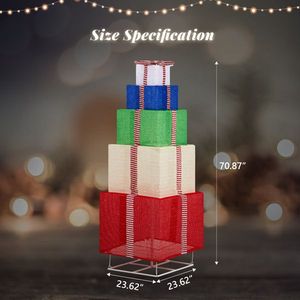 6FT Pre-Lit <b>Pull</b>-Up Gift Box Tower with 200 LED Warm White <b>Lights</b> Christmas Outdoor Christmas <b>Lights</b> with Ropes and Stakes - Product Image 1