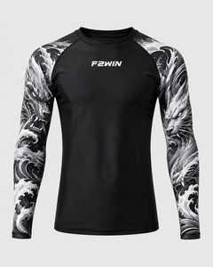 F2WIN Rashguard Unisexe à Manches Longues, Imprimé Vague de Dragon Noir, Séchage Rapide, Compression, Anti-Bactérien, Spandex/Polyester, Haut de Sport - Product Image 6
