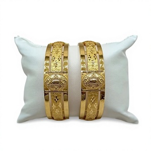 22K <b>Solid</b> <b>Gold</b> <b>Bangle</b> Set for Women Traditional Indian <b>Gold</b> Kada Pair Elegant Handcrafted Yellow <b>Gold</b> Bracelets - Product Image 1