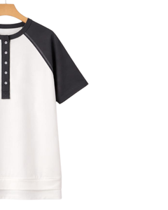 Women White Black Raglan Sleeve Henley T Shirt Cotton Blend Short Sleeve Casual Summer <b>Top</b> Comfortable Lightweight Tee Wear - Product Image 4